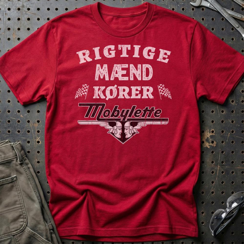Mobylette Rigtige Mænd Kører T-Shirt-Beklædning-Mobylette-Rød-S-Garage Culture Shop- garage - man cave - merchandise