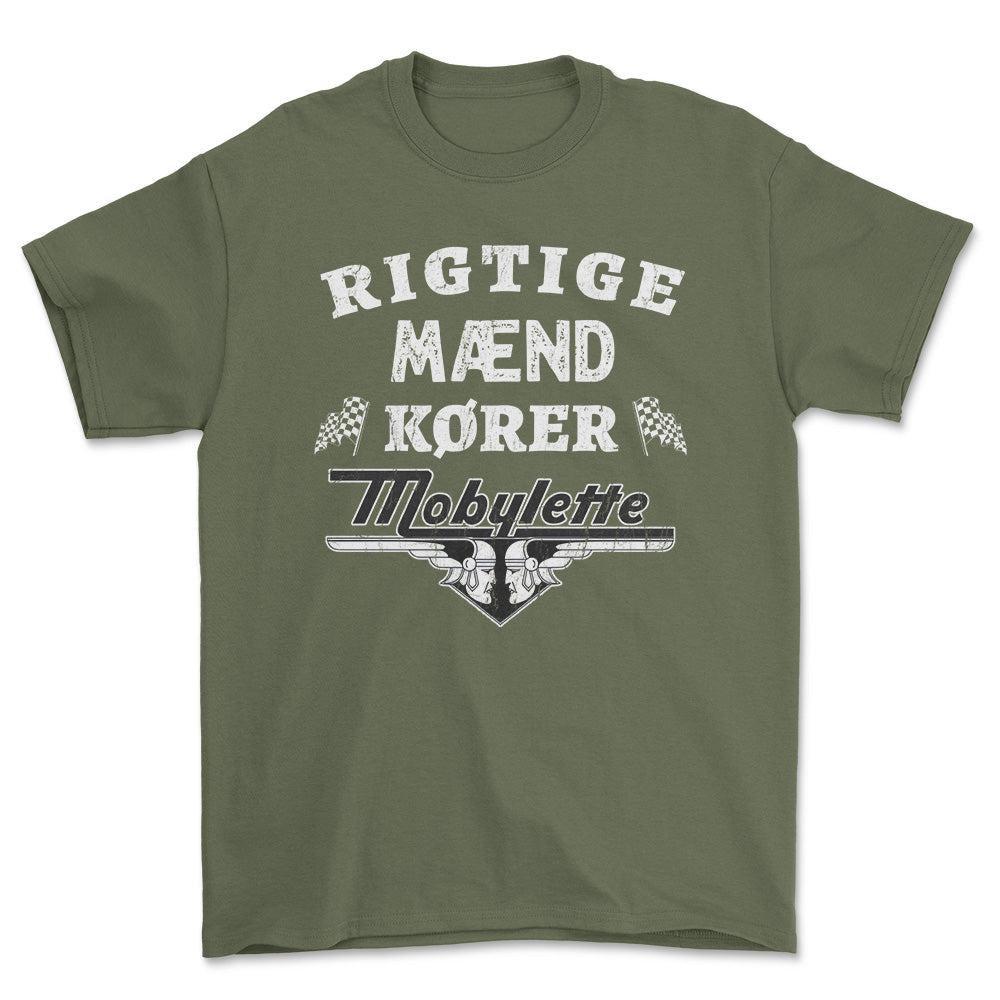 Mobylette Rigtige Mænd Kører - Unisex T-Shirt , Bomuld-Beklædning-Mobylette-Grøn Militær-S-Forside-Garage Culture Shop- garage - man cave - merchandise