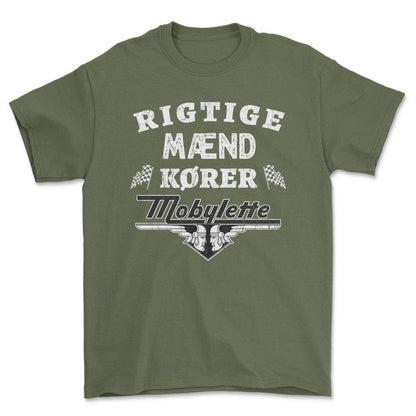 Mobylette Rigtige Mænd Kører - Unisex T-Shirt , Bomuld-Beklædning-Mobylette-Grøn Militær-S-Forside-Garage Culture Shop- garage - man cave - merchandise