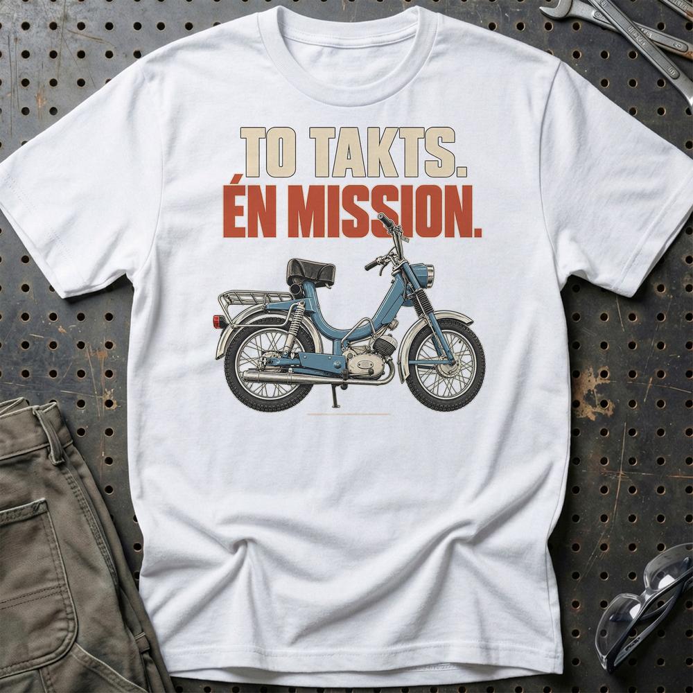 Monark Compact 1248 – To Takts. Én Mission. T-Shirt-Beklædning-Monark-Hvid-S-Garage Culture Shop- garage - man cave - merchandise