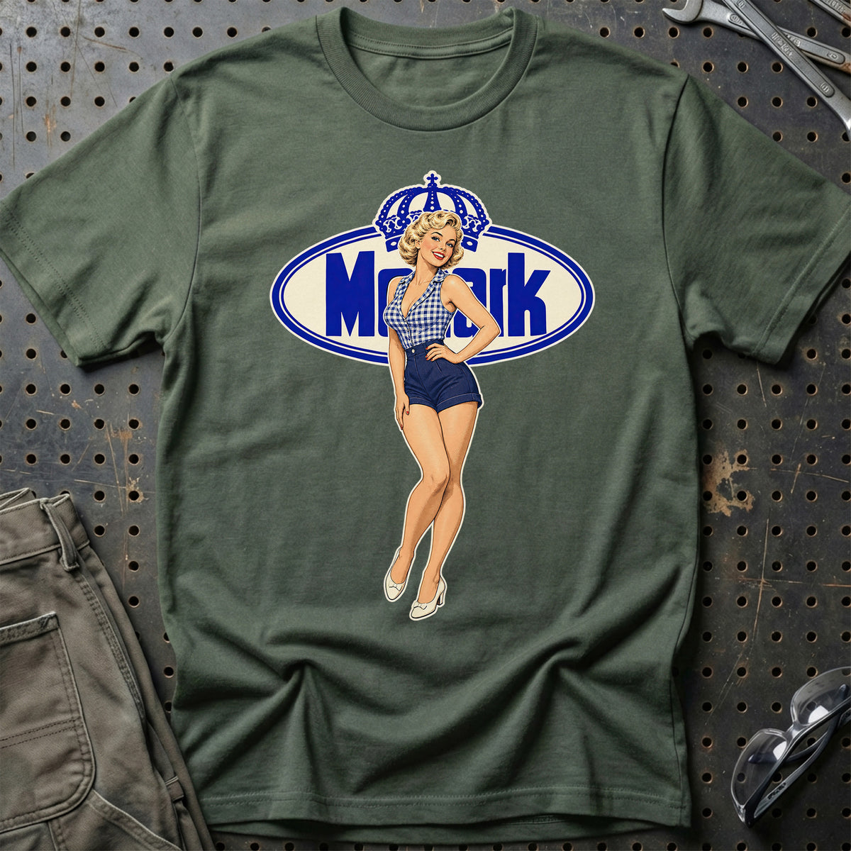 Monark Retro Pinup T-Shirt-Beklædning-Monark-Grøn Militær-S-Garage Culture Shop- garage - man cave - merchandise