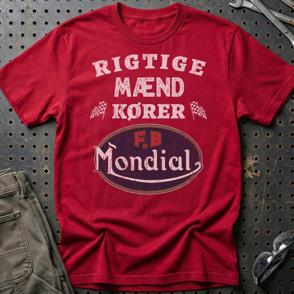 Mondial Rigtige Mænd Kører T-Shirt-Beklædning-Mondial-Rød-S-Garage Culture Shop- garage - man cave - merchandise