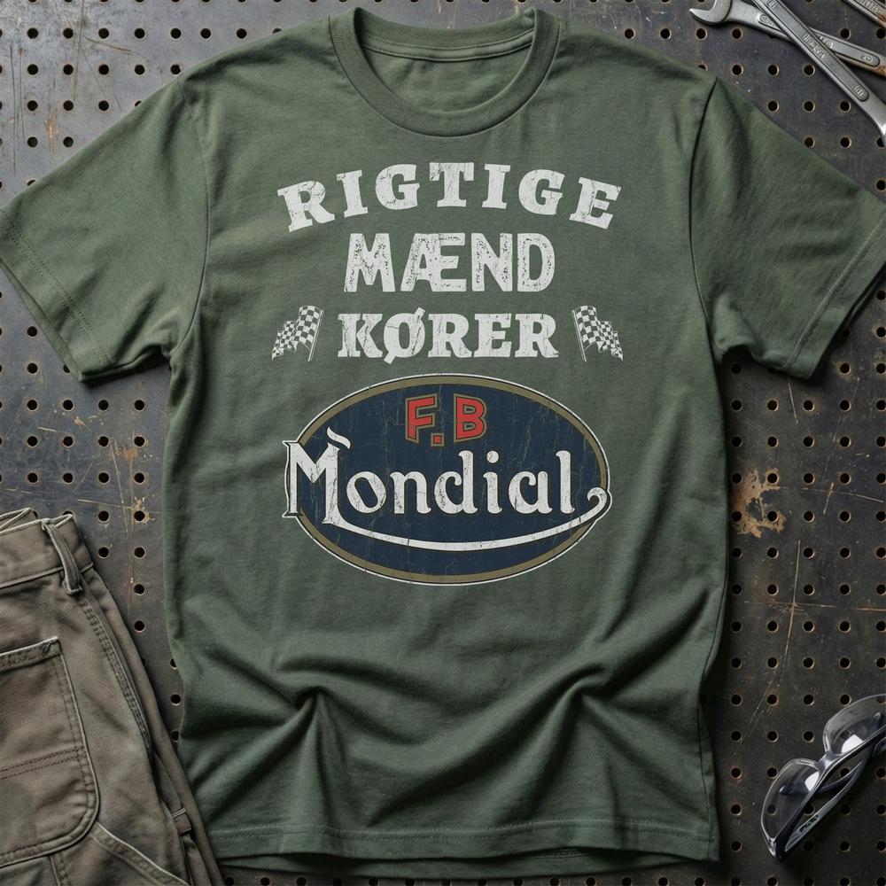 Mondial Rigtige Mænd Kører T-Shirt-Beklædning-Mondial-Grøn Militær-S-Garage Culture Shop- garage - man cave - merchandise