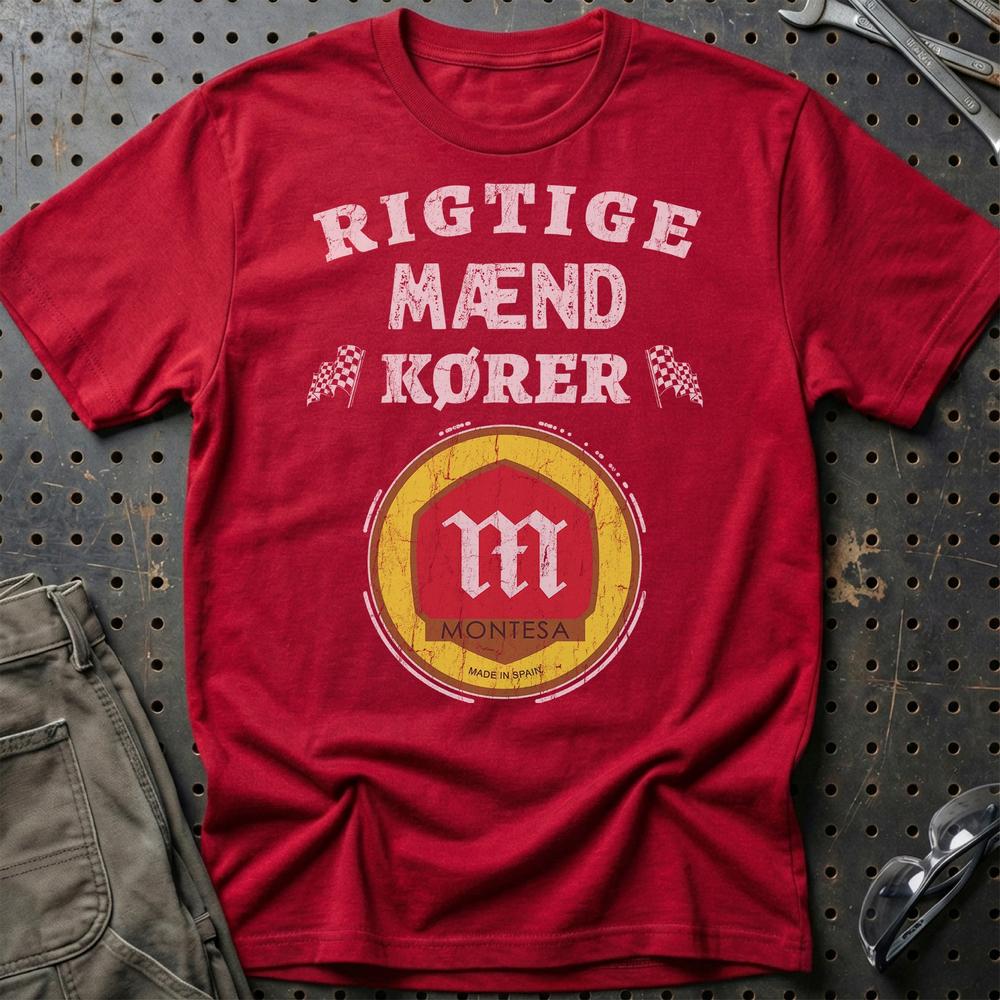 Montesa Rigtige Mænd Kører T-Shirt-Beklædning-Montesa-Rød-S-Garage Culture Shop- garage - man cave - merchandise