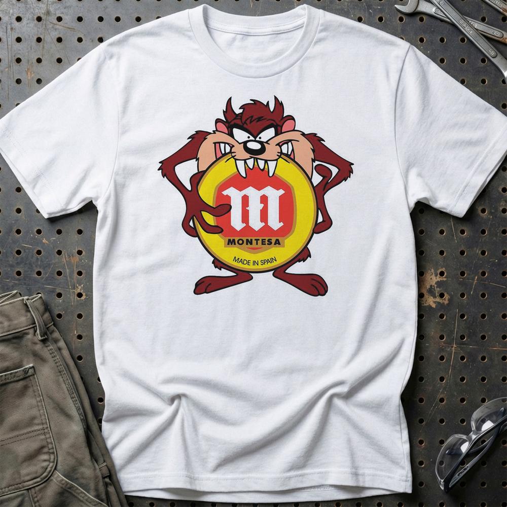 Montesa TAZ Unisex T-Shirt , Bomuld-Beklædning-Montesa-Hvid-S-Garage Culture Shop- garage - man cave - merchandise