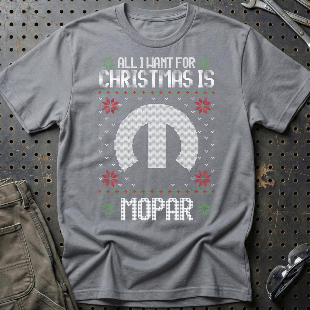 Mopar - All I Want For Christmas - Unisex T-Shirt , Bomuld-Beklædning-Mopar-Grå Sport-S-Garage Culture Shop- garage - man cave - merchandise
