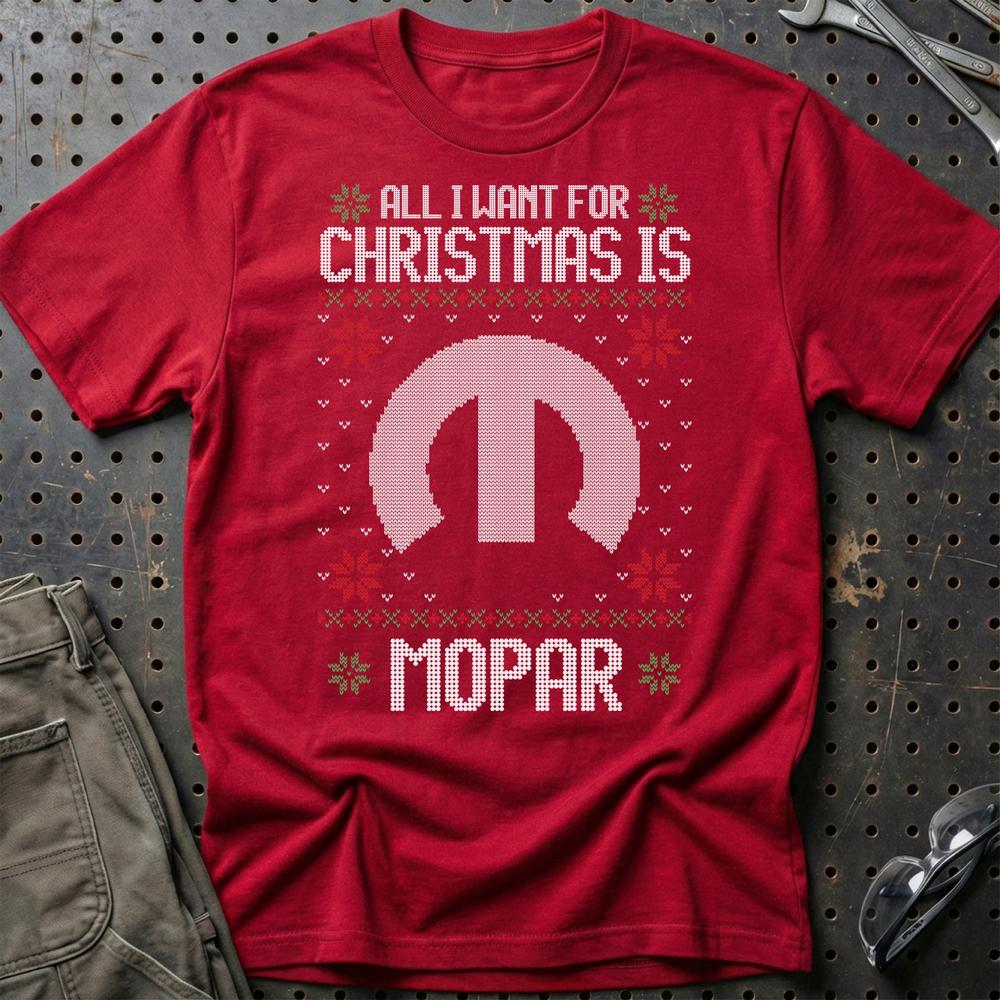 Mopar - All I Want For Christmas - Unisex T-Shirt , Bomuld-Beklædning-Mopar-Rød-S-Garage Culture Shop- garage - man cave - merchandise