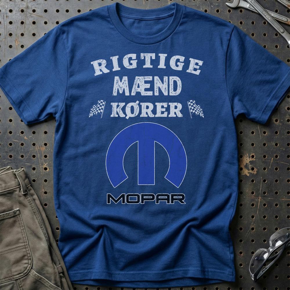Mopar Rigtige Mænd Kører T-Shirt-Beklædning-Mopar-Blå Royal-S-Garage Culture Shop- garage - man cave - merchandise