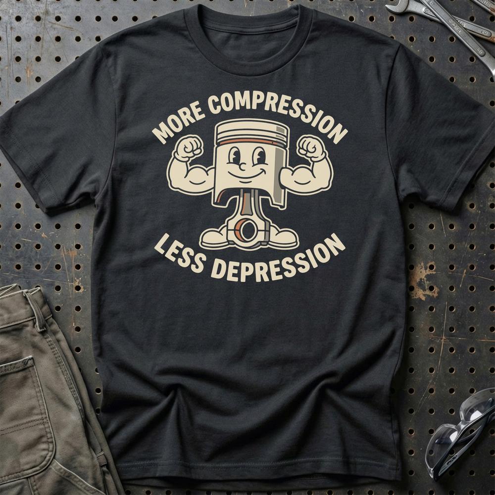 More Compression, Less Depression T-Shirt-Beklædning-Garage Culture-Sort-S-Garage Culture Shop- garage - man cave - merchandise