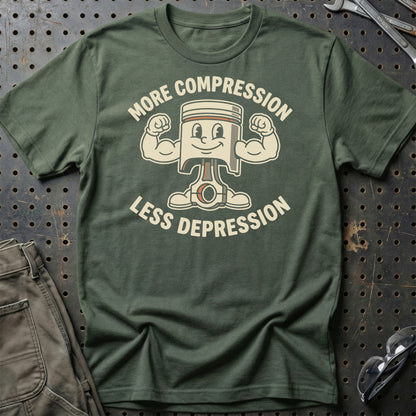 More Compression, Less Depression - Unisex T-Shirt , Bomuld-Beklædning-Garage Culture-Grøn Militær-S-Garage Culture Shop- garage - man cave - merchandise