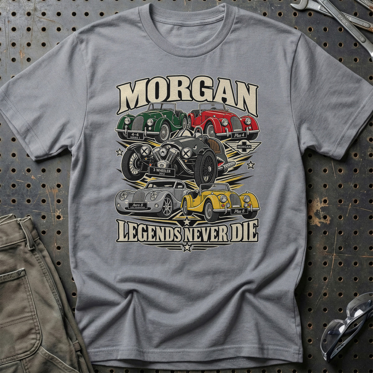 Morgan Legends Never Die T-Shirt-Beklædning-Morgan-Grå Sport-S-Garage Culture Shop- garage - man cave - merchandise