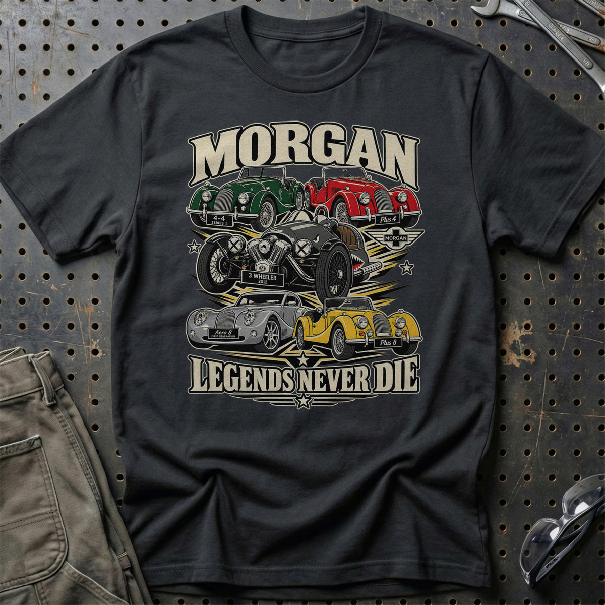 Morgan Legends Never Die T-Shirt-Beklædning-Morgan-Sort-S-Garage Culture Shop- garage - man cave - merchandise