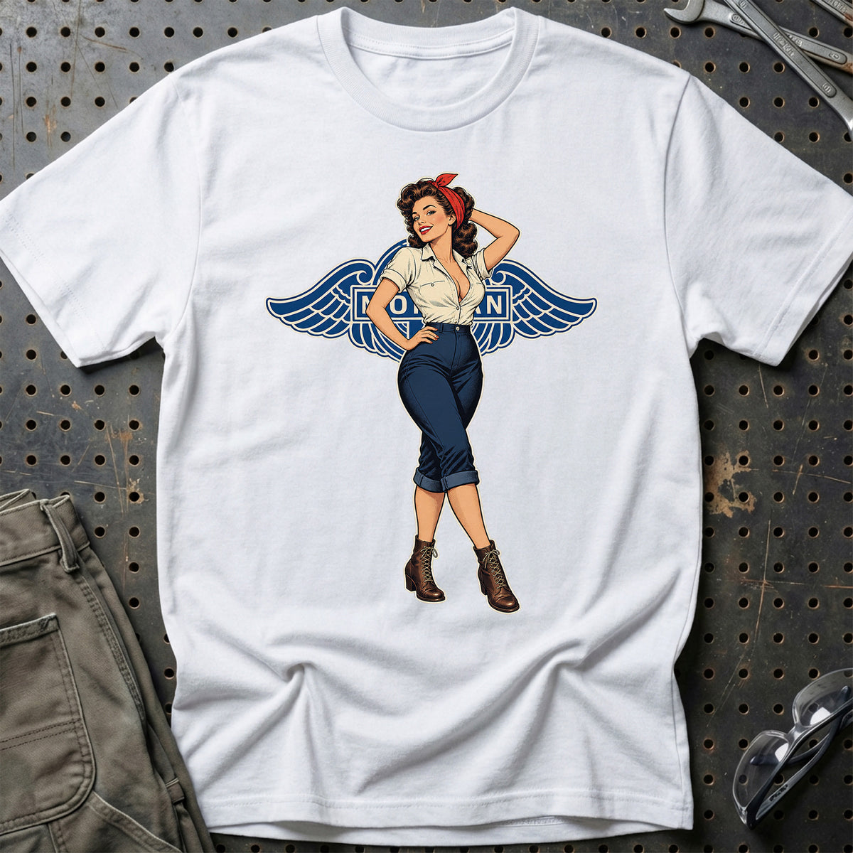 Morgan Retro Pinup – Blå Capri-Bukser T-Shirt-Beklædning-Morgan-Hvid-S-Garage Culture Shop- garage - man cave - merchandise