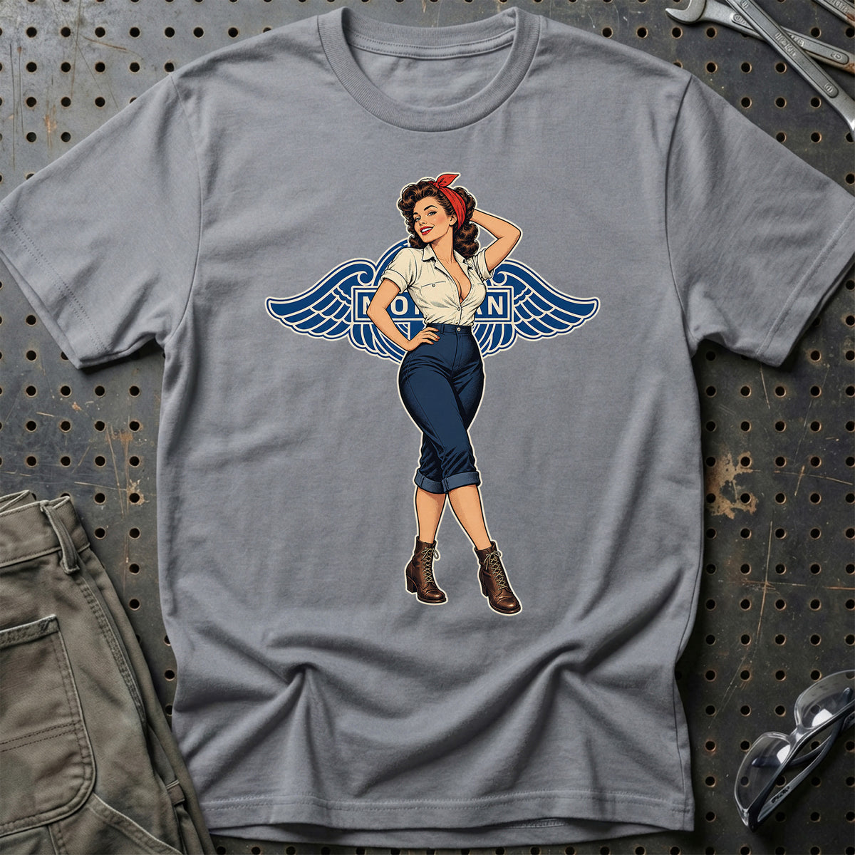 Morgan Retro Pinup – Blå Capri-Bukser T-Shirt-Beklædning-Morgan-Grå Sport-S-Garage Culture Shop- garage - man cave - merchandise