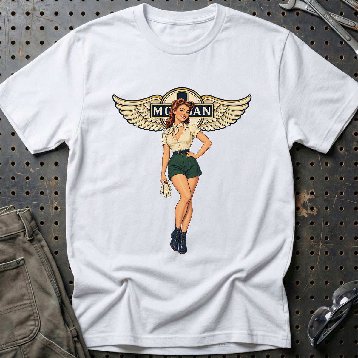 Morgan Retro Pinup – Grønne Shorts T-Shirt-Beklædning-Morgan-Hvid-S-Garage Culture Shop- garage - man cave - merchandise