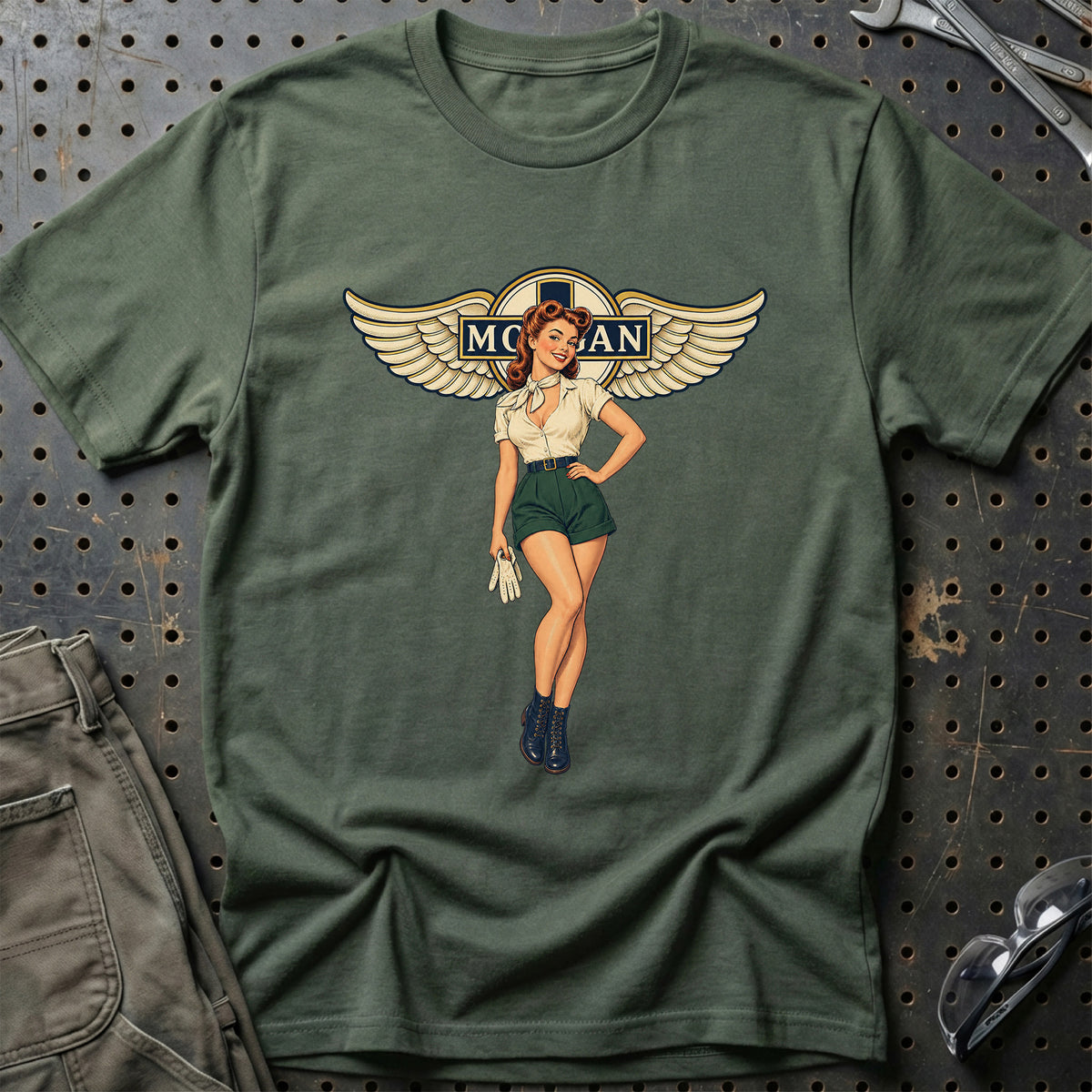 Morgan Retro Pinup – Grønne Shorts T-Shirt-Beklædning-Morgan-Grøn Militær-S-Garage Culture Shop- garage - man cave - merchandise