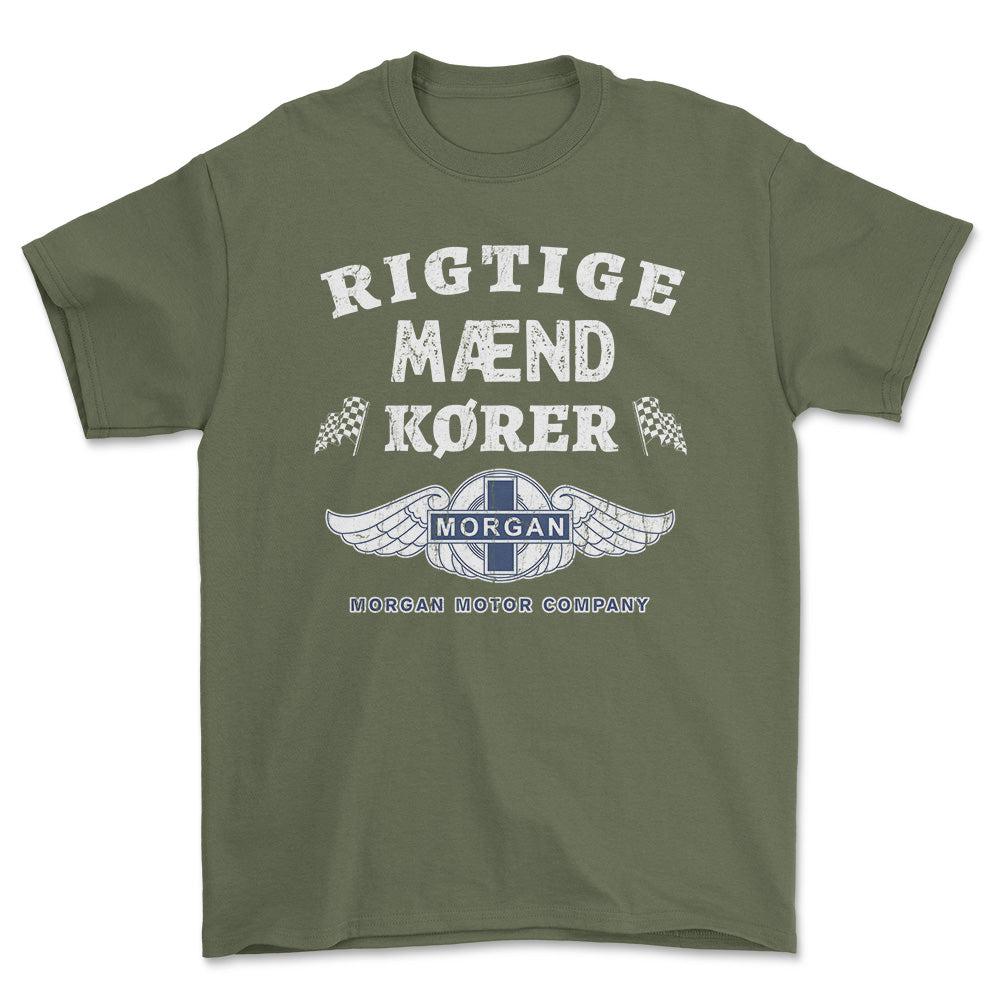 Morgan Rigtige Mænd Kører - Unisex T-Shirt , Bomuld-Beklædning-Morgan-Grøn Militær-S-Forside-Garage Culture Shop- garage - man cave - merchandise