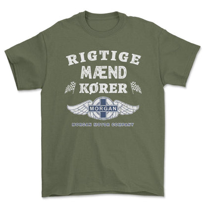 Morgan Rigtige Mænd Kører - Unisex T-Shirt , Bomuld-Beklædning-Morgan-Grøn Militær-S-Forside-Garage Culture Shop- garage - man cave - merchandise