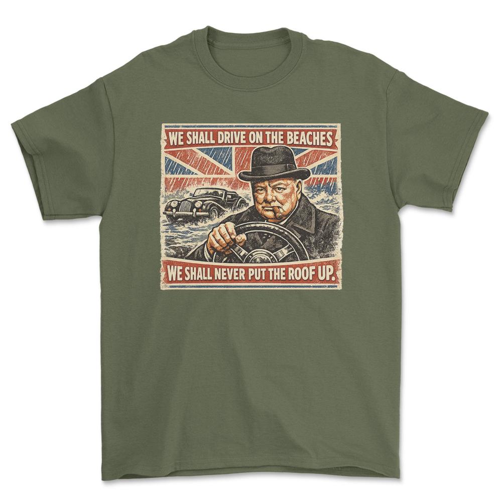 Morgan We Shall Drive On The Beaches T-Shirt-Beklædning-Morgan-Grøn Militær-S-Garage Culture Shop- garage - man cave - merchandise