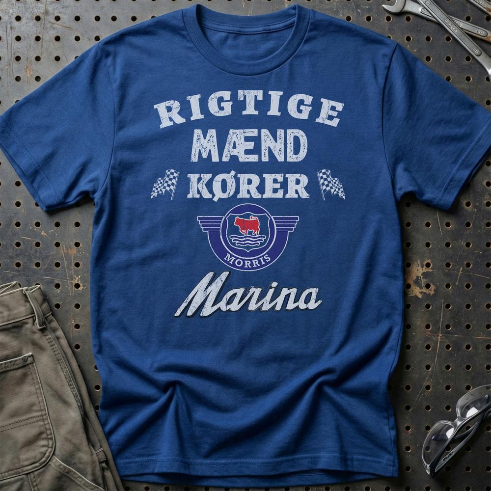 Morris Marina Rigtige Mænd Kører - Unisex T-Shirt , Bomuld-Beklædning-Morris-Blå Royal-S-Garage Culture Shop- garage - man cave - merchandise