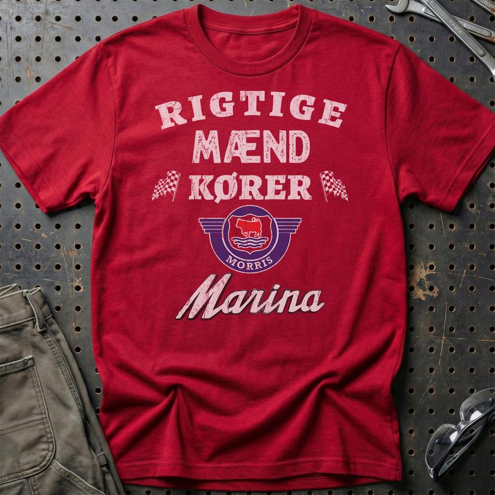 Morris Marina Rigtige Mænd Kører - Unisex T-Shirt , Bomuld-Beklædning-Morris-Rød-S-Garage Culture Shop- garage - man cave - merchandise