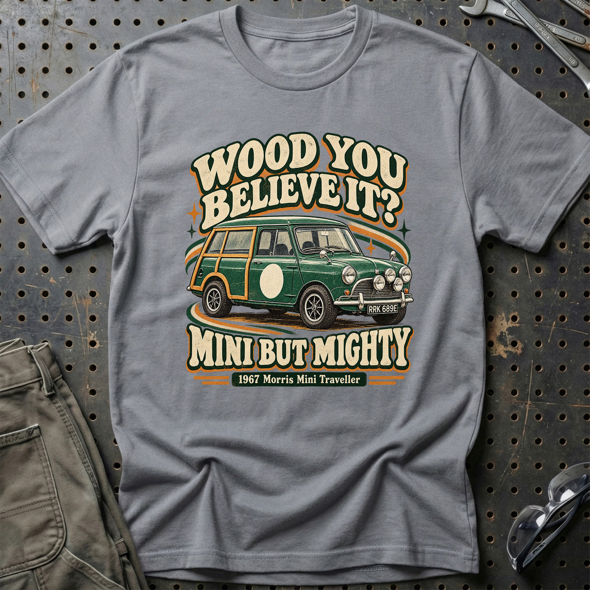 
Morris Mini Traveller 1967 – Mini But Mighty T-Shirt – Grå Sport
