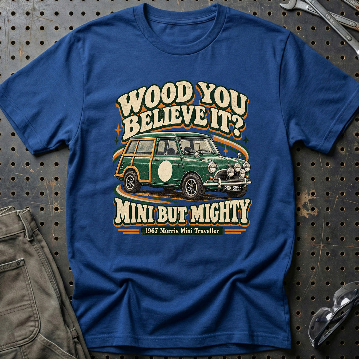 
Morris Mini Traveller 1967 – Mini But Mighty T-Shirt – Blå Royal