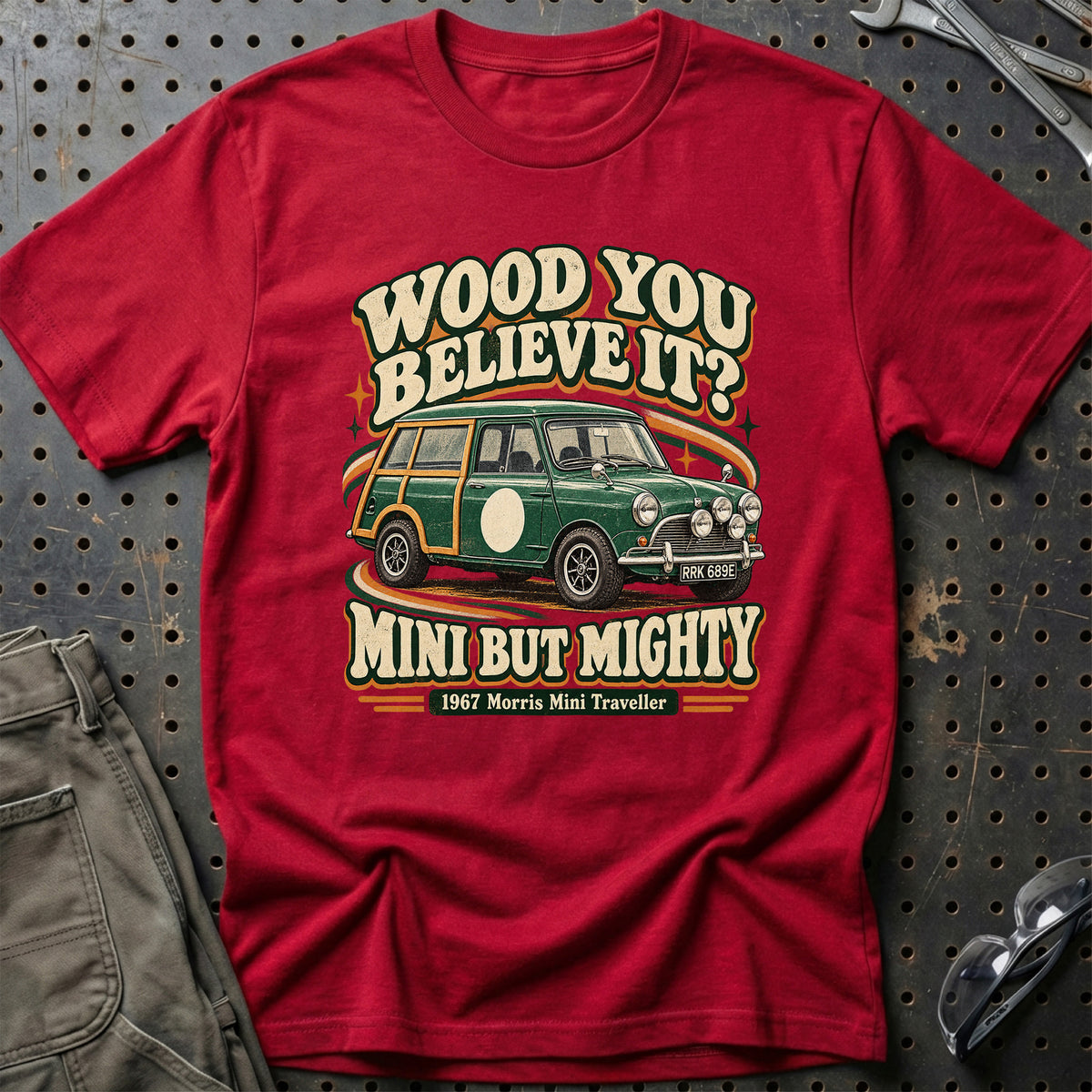 
Morris Mini Traveller 1967 – Mini But Mighty T-Shirt – Rød