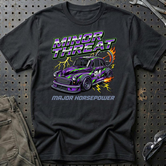 Morris Minor Threat Major Horsepower - Unisex T-Shirt-Beklædning-Morris-Sort-S-Garage Culture Shop- garage - man cave - merchandise
