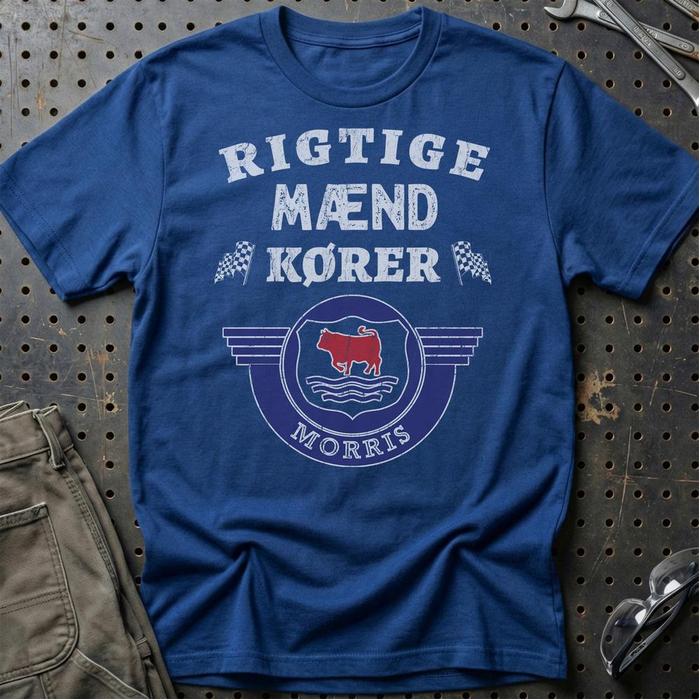 Morris Rigtige Mænd Kører - Unisex T-Shirt , Bomuld-Beklædning-Morris-Blå Royal-S-Garage Culture Shop- garage - man cave - merchandise