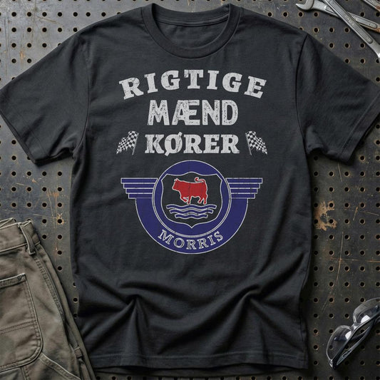 Morris Rigtige Mænd Kører - Unisex T-Shirt , Bomuld-Beklædning-Morris-Sort-S-Garage Culture Shop- garage - man cave - merchandise