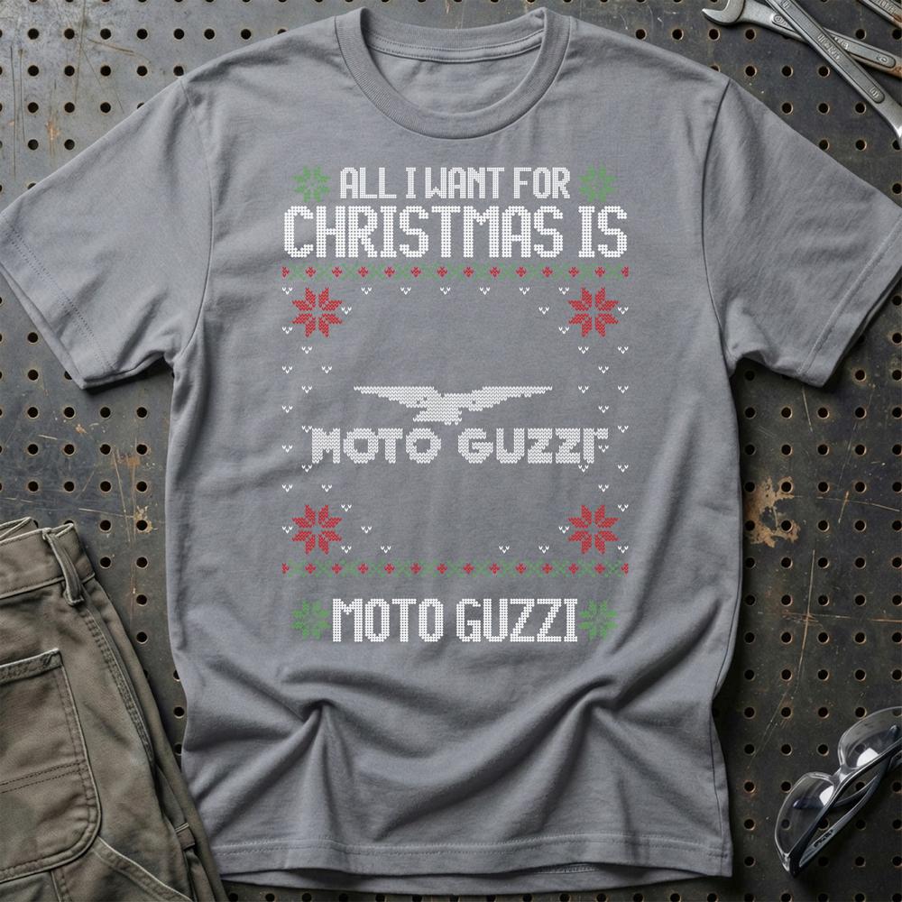 Moto Guzzi - All I Want For Christmas - Unisex T-Shirt , Bomuld-Beklædning-Moto Guzzi-Grå Sport-S-Garage Culture Shop- garage - man cave - merchandise