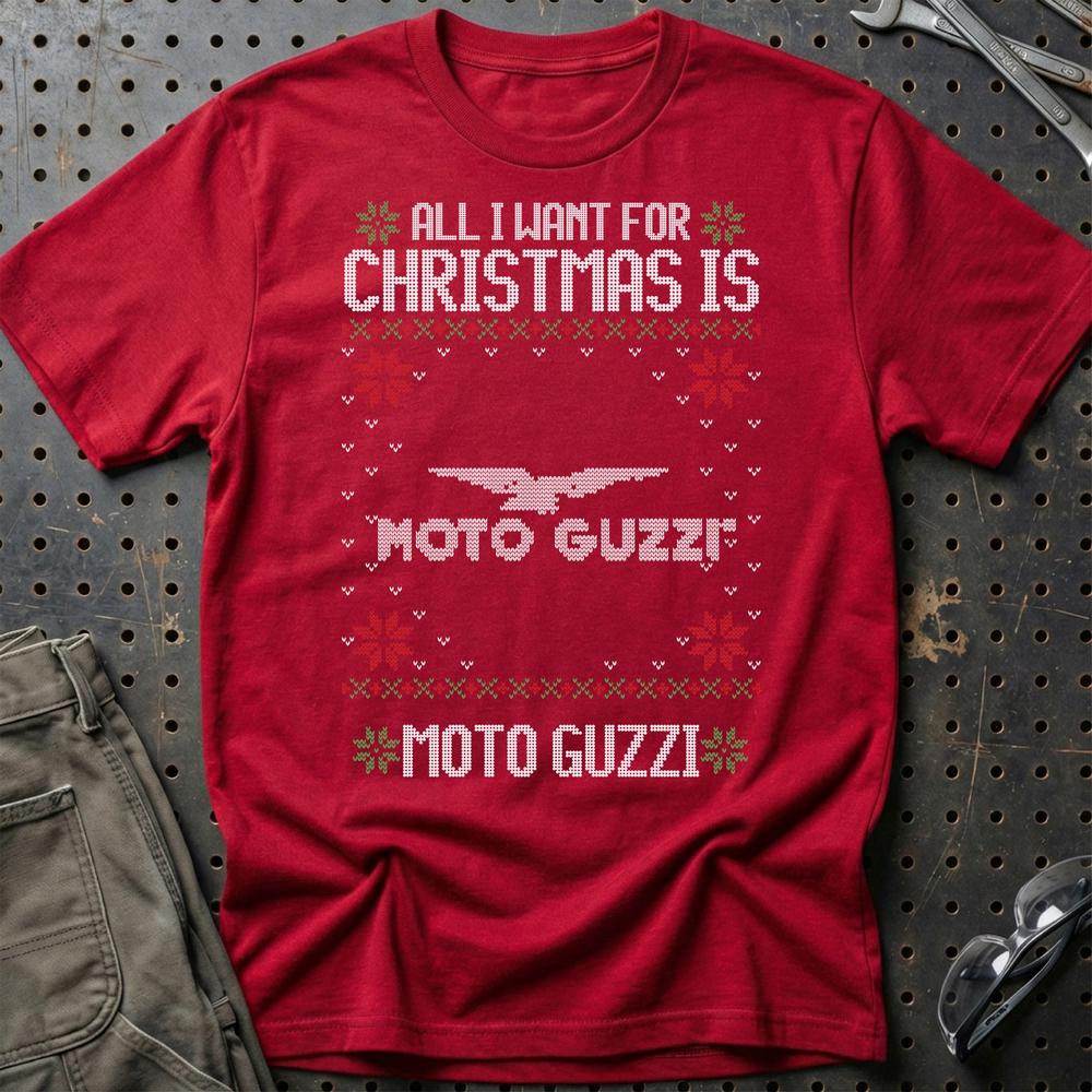 Moto Guzzi - All I Want For Christmas - Unisex T-Shirt , Bomuld-Beklædning-Moto Guzzi-Rød-S-Garage Culture Shop- garage - man cave - merchandise