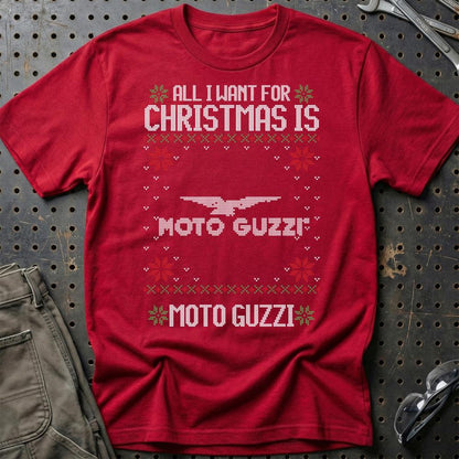 Moto Guzzi - All I Want For Christmas - Unisex T-Shirt , Bomuld-Beklædning-Moto Guzzi-Rød-S-Garage Culture Shop- garage - man cave - merchandise