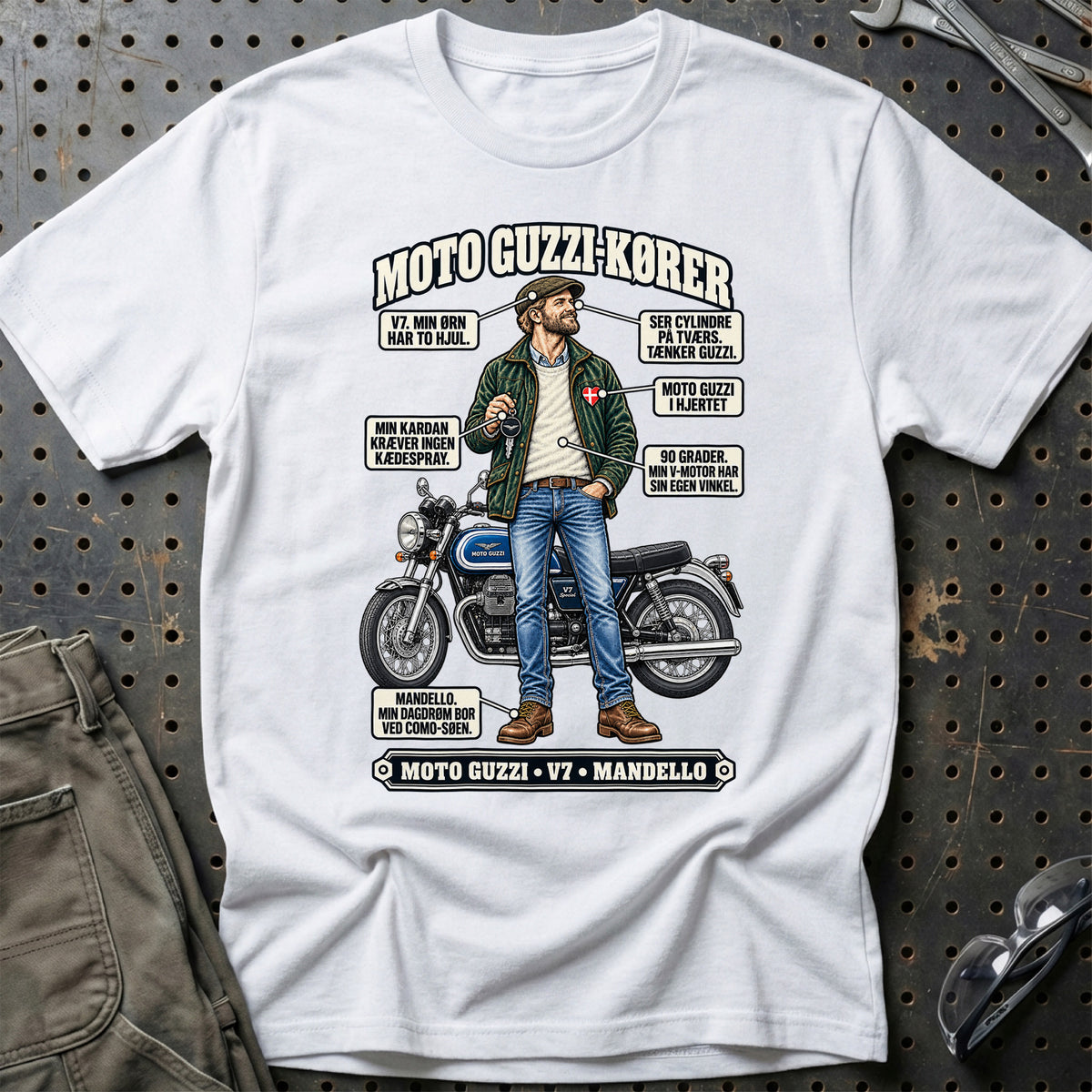 
Moto Guzzi-Kører T-Shirt – Hvid