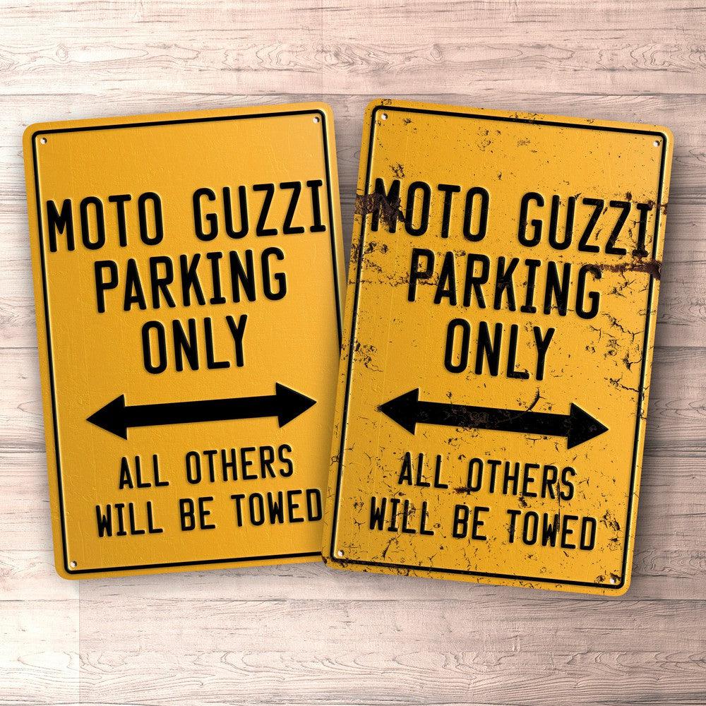 Moto Guzzi Parking Only Skilte, Musemåtte, Dørmåtte , Plakat-Parking skilte-Moto Guzzi-Garage Culture Shop- garage - man cave - merchandise