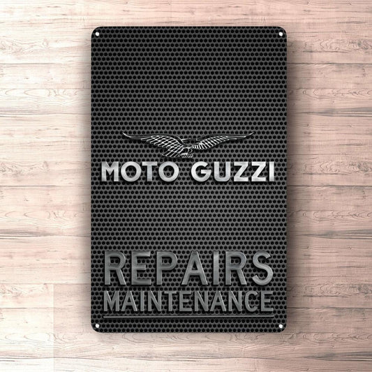 Moto Guzzi Repairs Maintenance Skilte, Musemåtte, Dørmåtte , Plakat-Skilte-Moto Guzzi-Garage Culture Shop- garage - man cave - merchandise