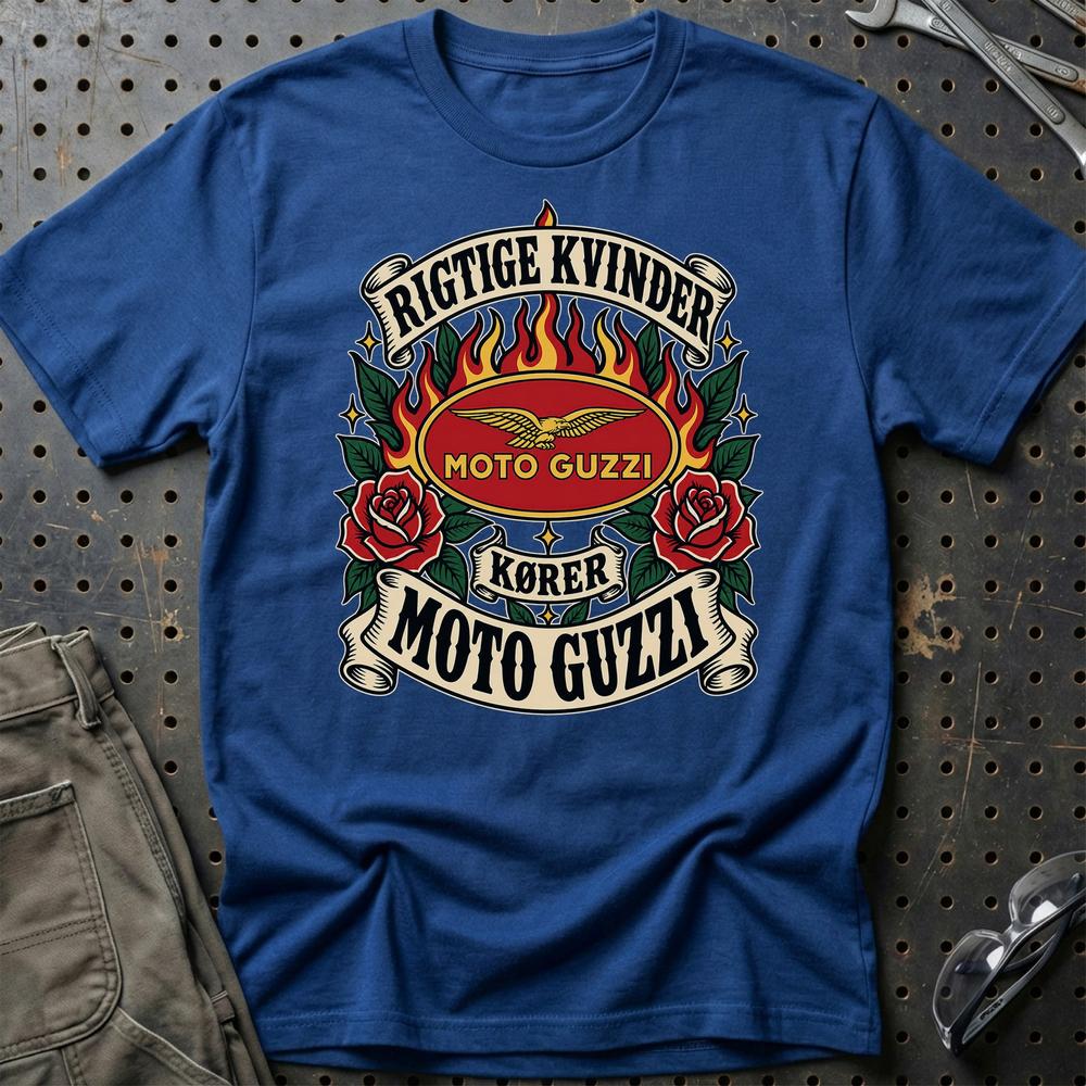 
Produktbillede af Moto Guzzi Rigtige Kvinder Kører – Roser og Flammer T-Shirt