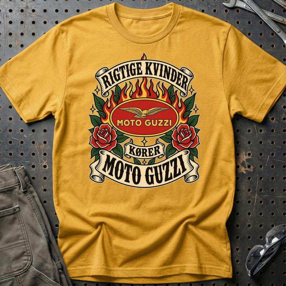 
Produktbillede af Moto Guzzi Rigtige Kvinder Kører – Roser og Flammer T-Shirt