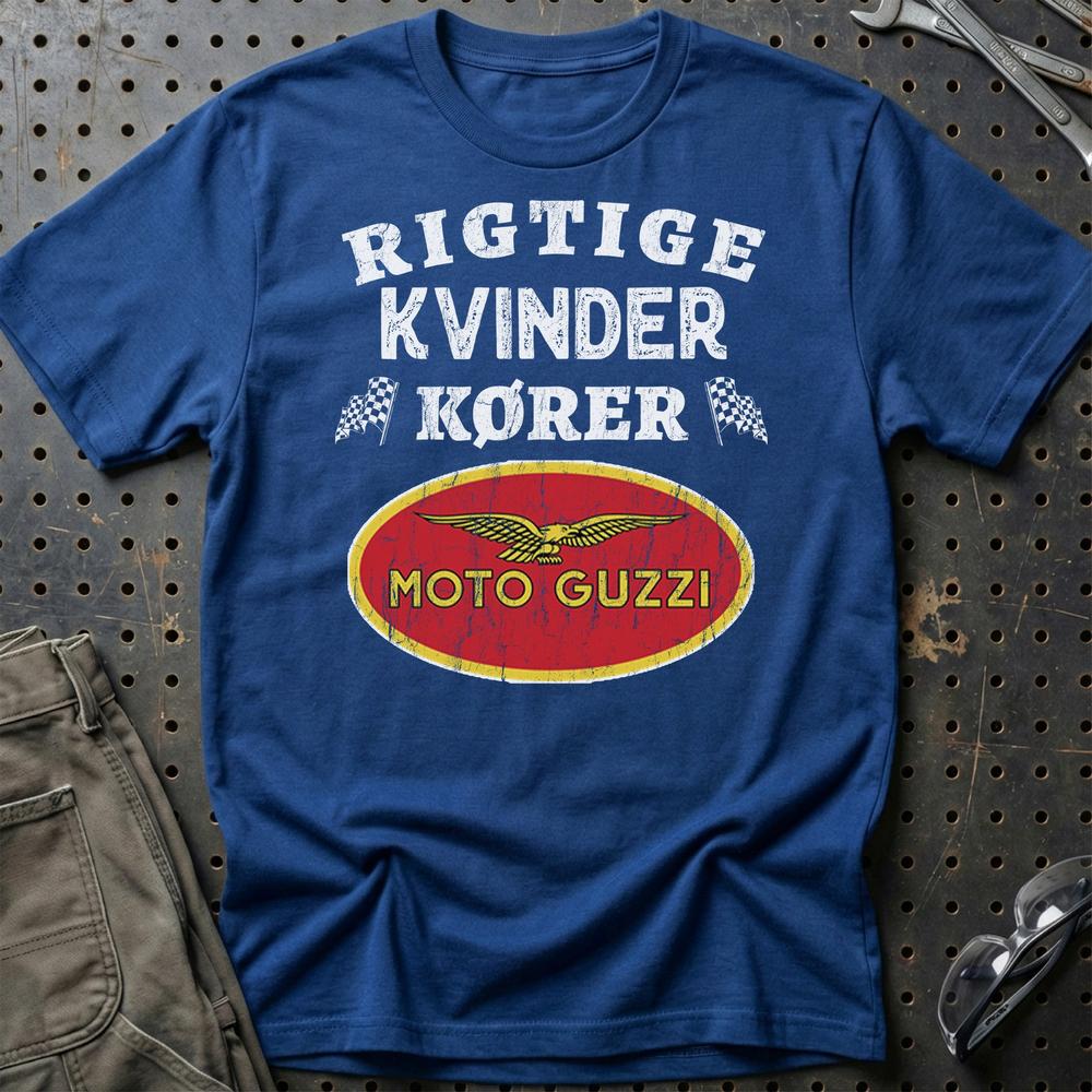 Moto Guzzi Rigtige Kvinder Kører - Unisex T-Shirt , Bomuld-Beklædning-Moto Guzzi-Blå Royal-S-Garage Culture Shop- garage - man cave - merchandise