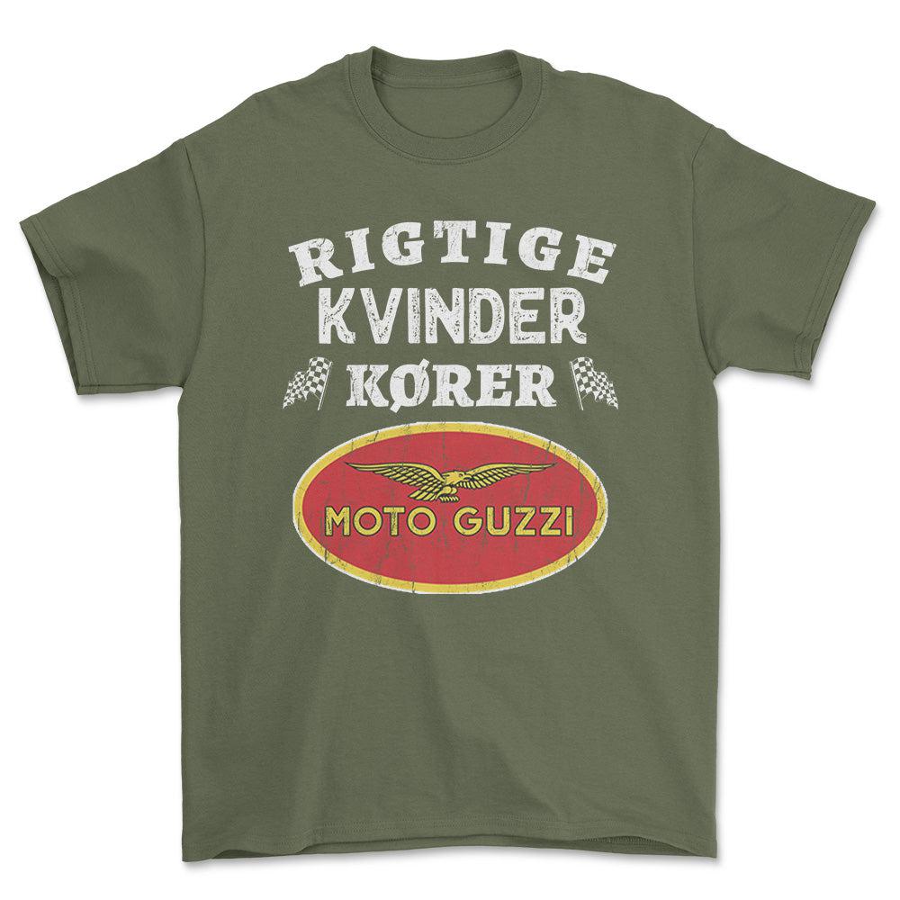Moto Guzzi Rigtige Kvinder Kører - Unisex T-Shirt , Bomuld-Beklædning-Moto Guzzi-Grøn Militær-S-Forside-Garage Culture Shop- garage - man cave - merchandise