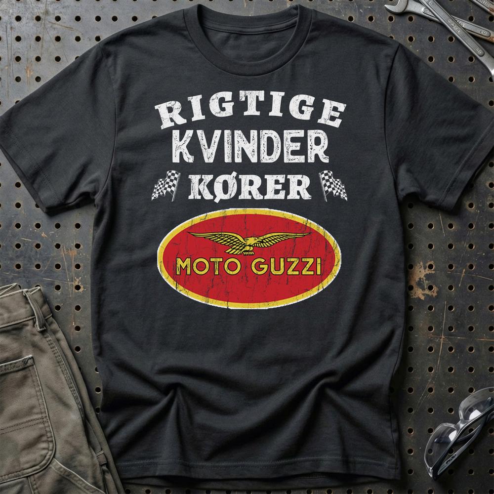 Moto Guzzi Rigtige Kvinder Kører - Unisex T-Shirt , Bomuld-Beklædning-Moto Guzzi-Sort-S-Garage Culture Shop- garage - man cave - merchandise