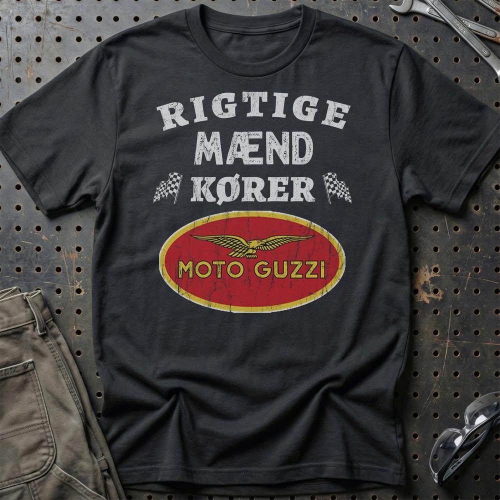 Moto Guzzi Rigtige Mænd Kører - Unisex T-Shirt , Bomuld-Beklædning-Moto Guzzi-Sort-S-Garage Culture Shop- garage - man cave - merchandise