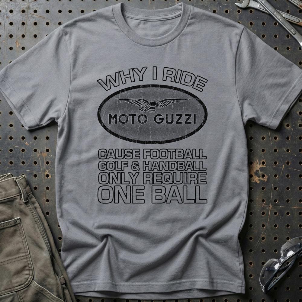 Moto Guzzi - Why I Drive Moto Guzzi T-Shirt-Beklædning-Moto Guzzi-Grå Sport-S-Garage Culture Shop- garage - man cave - merchandise