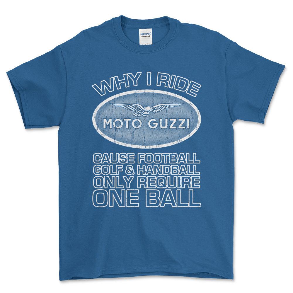 Moto Guzzi - Why I Drive Moto Guzzi Unisex T-Shirt , Bomuld-Beklædning-Moto Guzzi-Blå Royal-S-Garage Culture Shop- garage - man cave - merchandise
