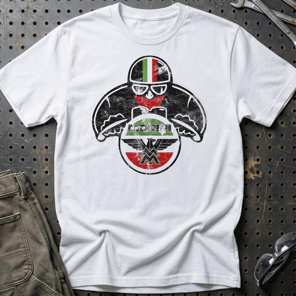 Moto Morini Biker Vintage Style Unisex T-Shirt , Bomuld-Beklædning-Moto Morini-Hvid-S-Garage Culture Shop- garage - man cave - merchandise