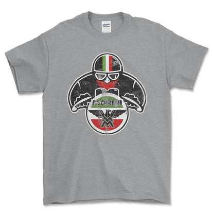 Moto Morini Biker Vintage Style Unisex T-Shirt , Bomuld-Beklædning-Moto Morini-Grå Sport-S-Forside-Garage Culture Shop- garage - man cave - merchandise