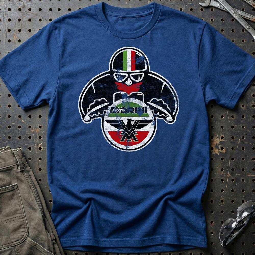 Moto Morini Biker Vintage Style Unisex T-Shirt , Bomuld-Beklædning-Moto Morini-Blå Royal-S-Garage Culture Shop- garage - man cave - merchandise