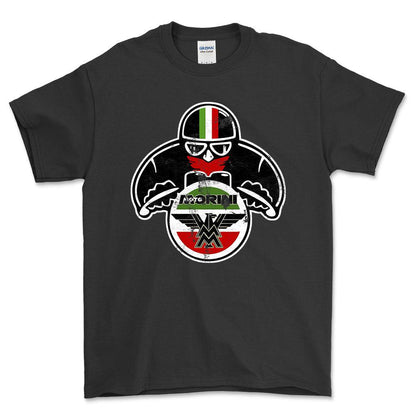 Moto Morini Biker Vintage Style Unisex T-Shirt , Bomuld-Beklædning-Moto Morini-Sort-S-Forside-Garage Culture Shop- garage - man cave - merchandise
