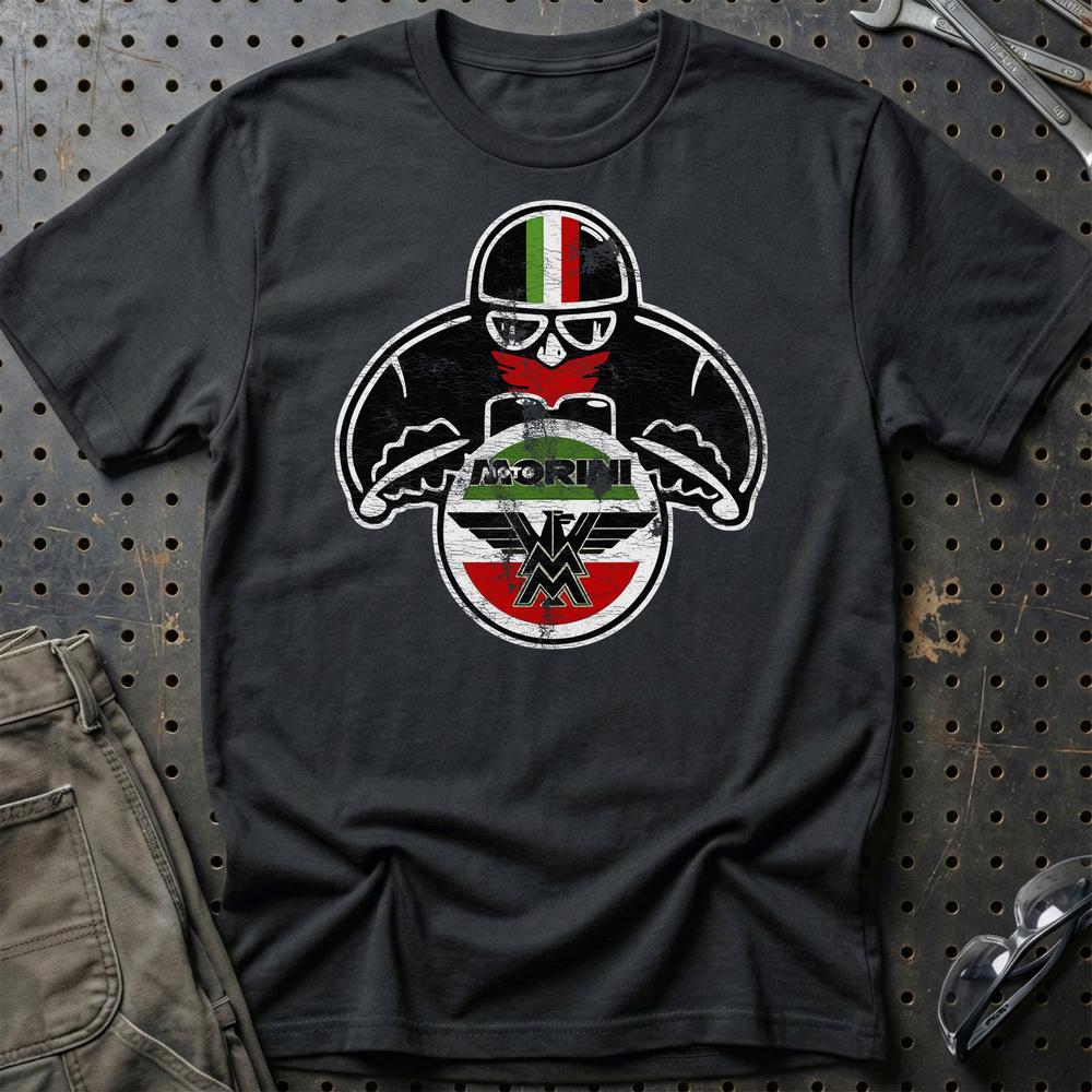 Moto Morini Biker Vintage Style Unisex T-Shirt , Bomuld-Beklædning-Moto Morini-Sort-S-Garage Culture Shop- garage - man cave - merchandise
